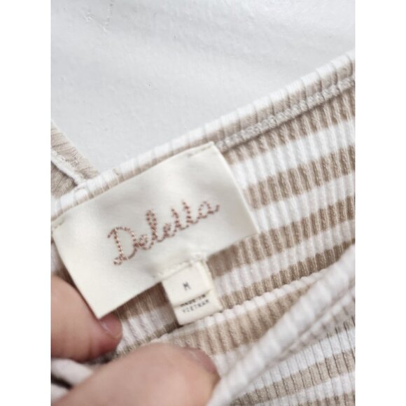 Anthropologie Deletta Womens Top Medium Tan White Striped Off Shoulder Ribbed - Picture 4 of 8
